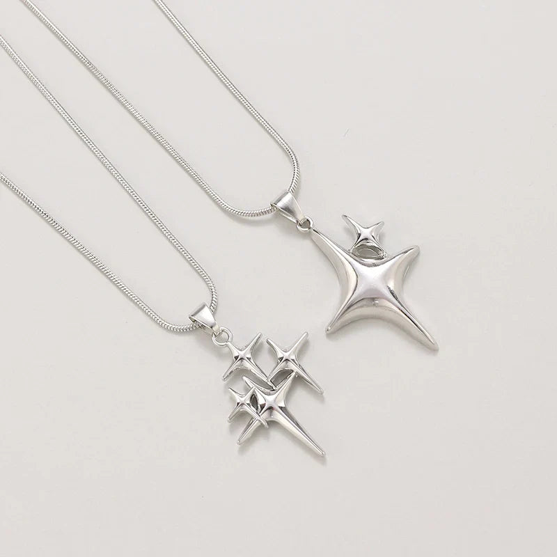 Women's Stainless Steel Star Pendant Necklace Duo | Layered Minimalist Star Necklaces