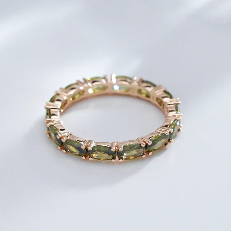 Women's Olive Cubic Zirconia Eternity Ring | Gold-Plated Marquise Stone Band
