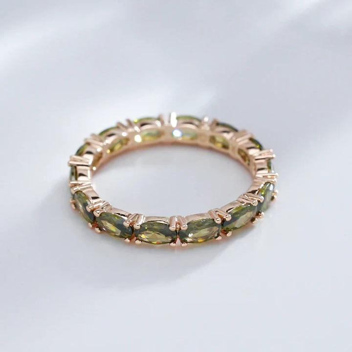 Women's Olive Cubic Zirconia Eternity Ring | Gold-Plated Marquise Stone Band