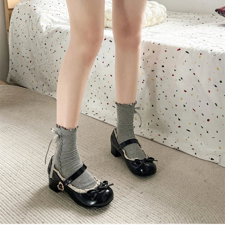 JK Mary Jane Shoes Ladies Causal Shallow Butterflyknot Shoes Autumn Female Leather Shoes