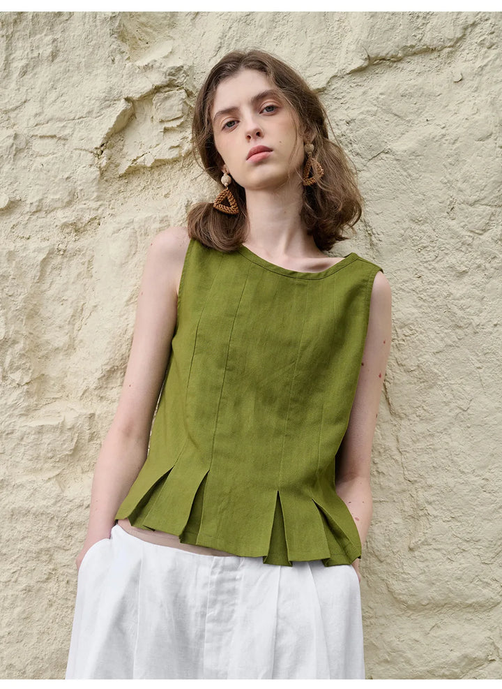 Duttini | Pleated Hem Linen Top