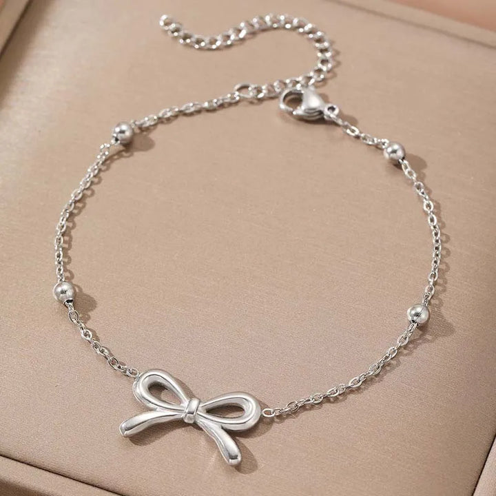 Women's Gold-Plated Bow Charm Bracelet | Adjustable Waterproof Chain Bracelet