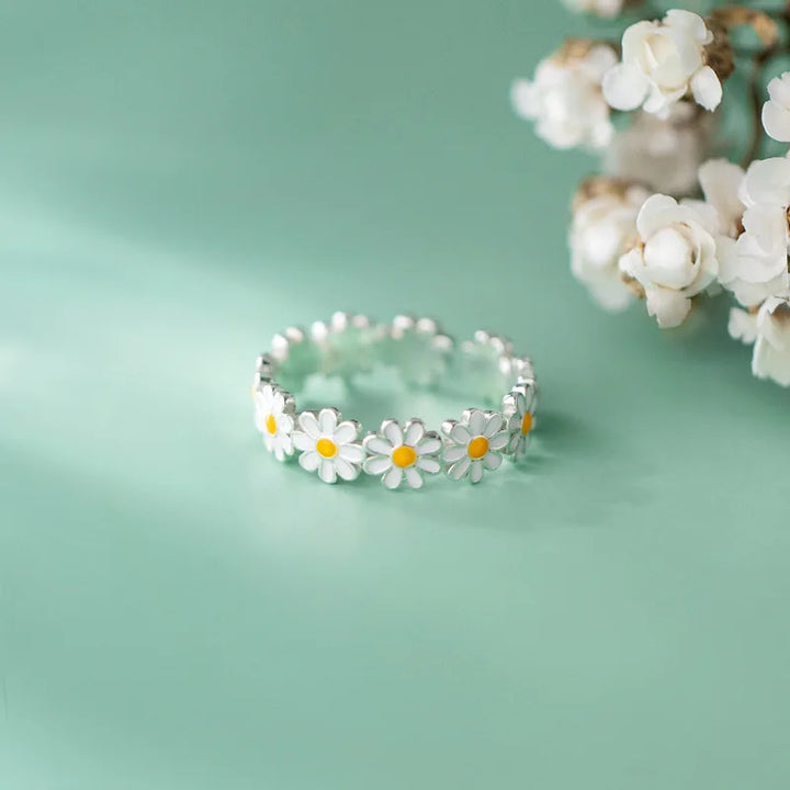 Women's Stainless Steel Daisy Ring | Adjustable Waterproof Flower Ring