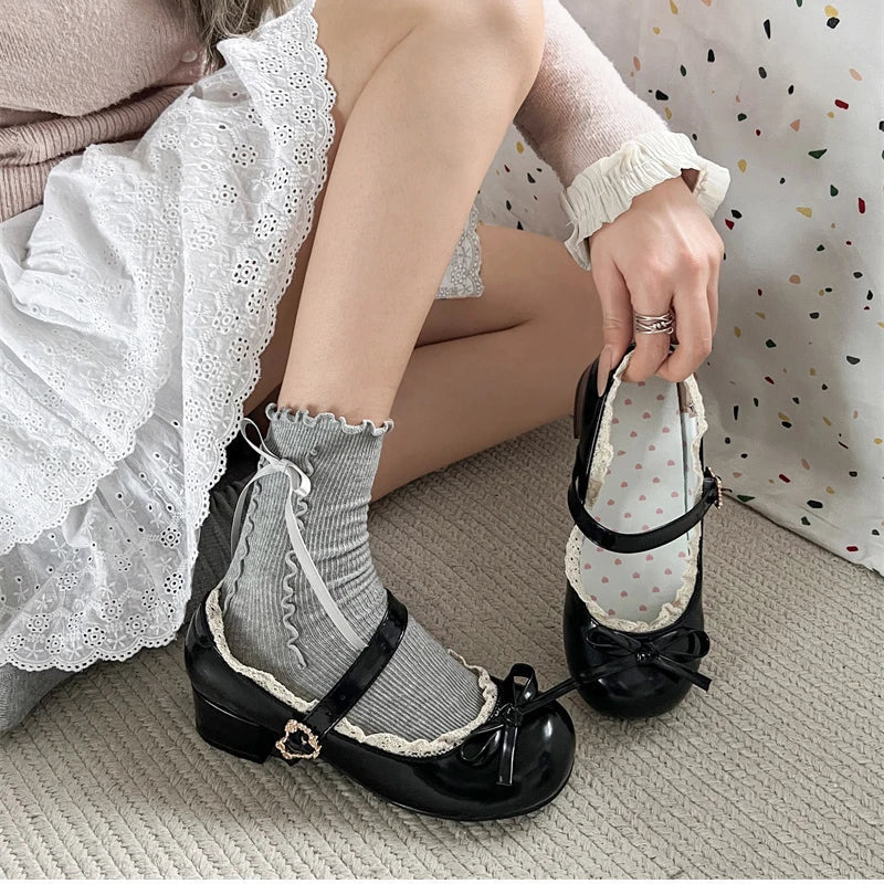 JK Mary Jane Shoes Ladies Causal Shallow Butterflyknot Shoes Autumn Female Leather Shoes
