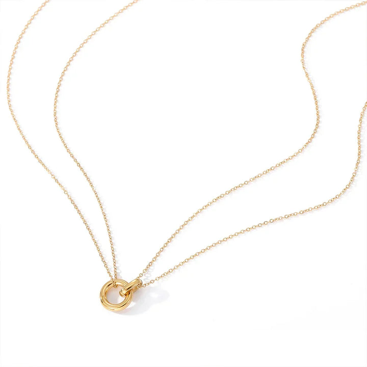Women's Stainless Steel Interlocking Ring Necklace | Minimalist Two-Tone Pendant Necklace