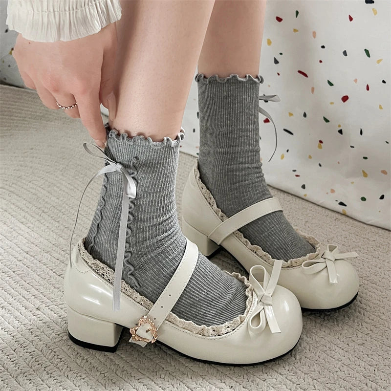 JK Mary Jane Shoes Ladies Causal Shallow Butterflyknot Shoes Autumn Female Leather Shoes
