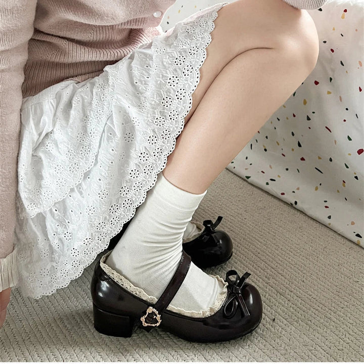 JK Mary Jane Shoes Ladies Causal Shallow Butterflyknot Shoes Autumn Female Leather Shoes