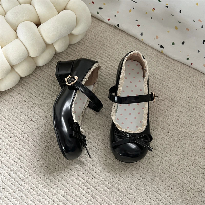 JK Mary Jane Shoes Ladies Causal Shallow Butterflyknot Shoes Autumn Female Leather Shoes