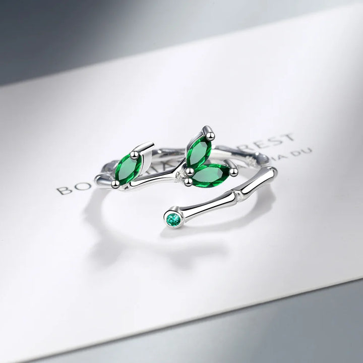 Women's Green Cubic Zirconia Leaf Ring | Adjustable Marquise Stone Ring