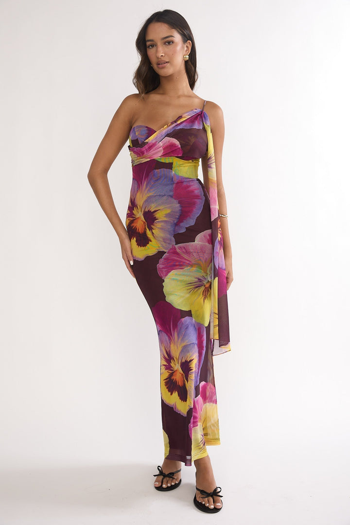 Tallis Asymmetric Maxi Dress Brown