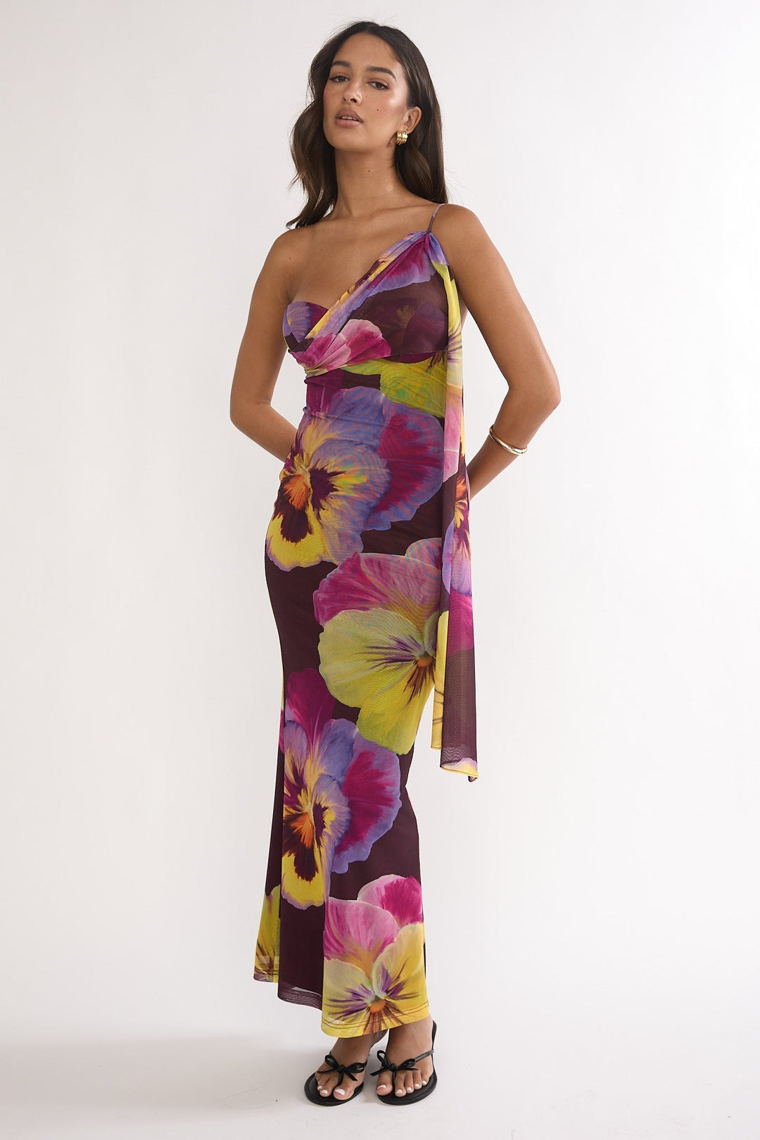Tallis Asymmetric Maxi Dress Brown
