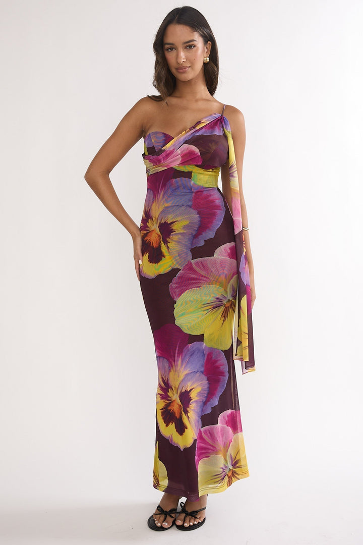 Tallis Asymmetric Maxi Dress Brown