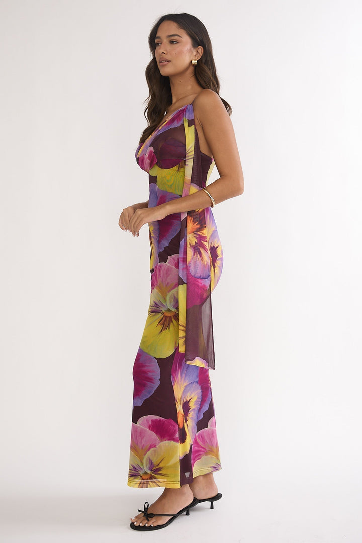 Tallis Asymmetric Maxi Dress Brown