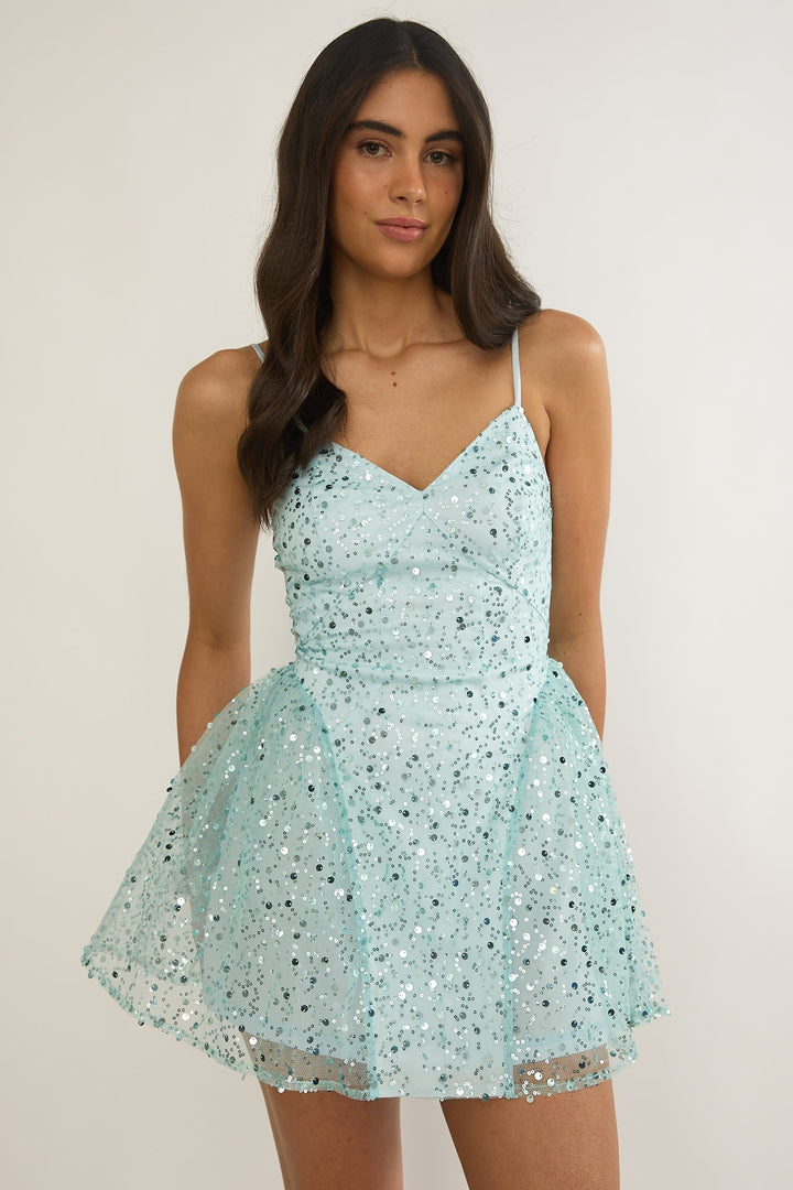 Roselisse Sequin Mini Dress Sage