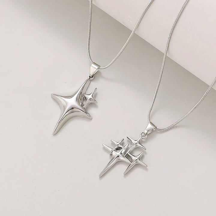 Women's Stainless Steel Star Pendant Necklace Duo | Layered Minimalist Star Necklaces