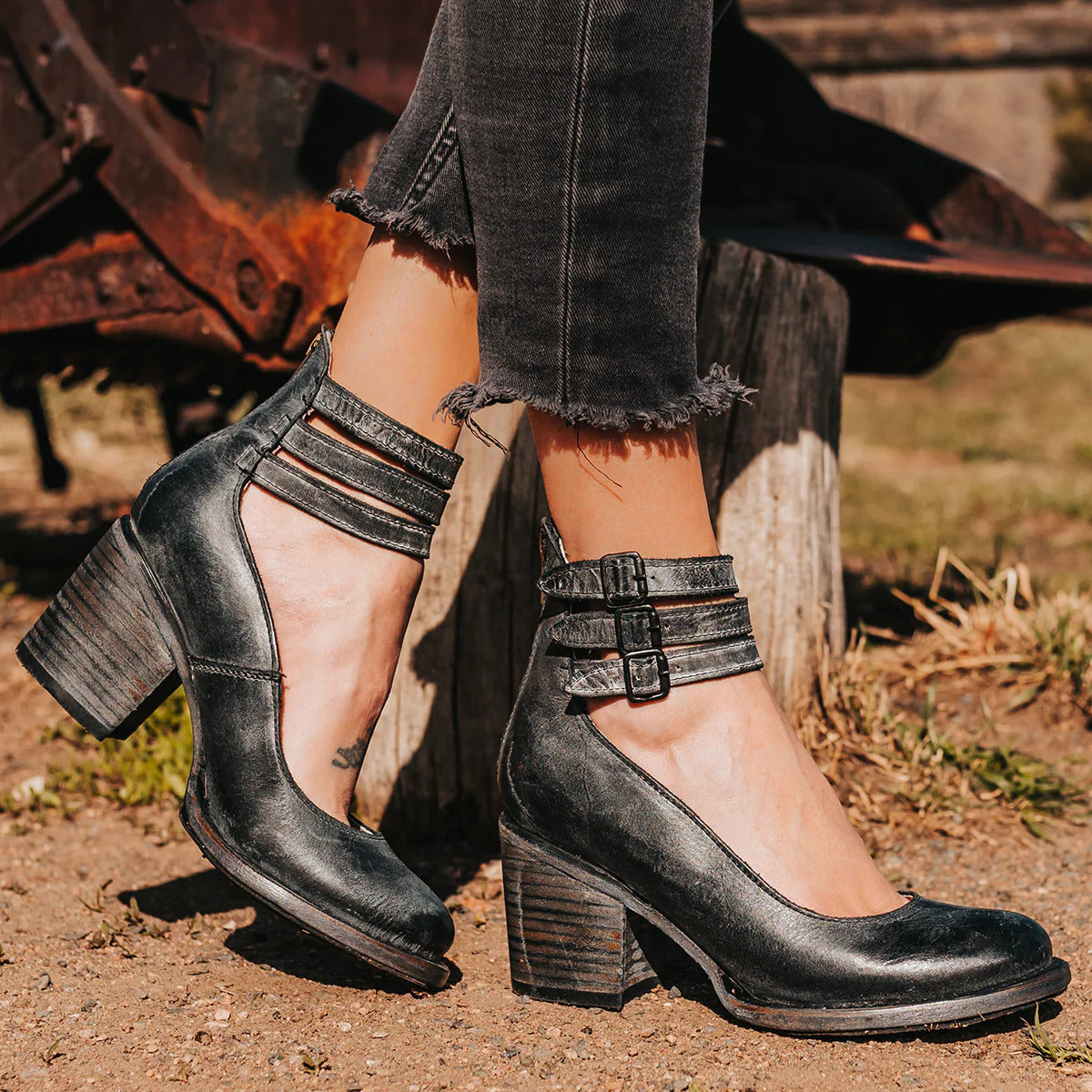Sandals | Triple Ankle Strap Closed Toe Block Heel | Stylish Comfortable Footwear