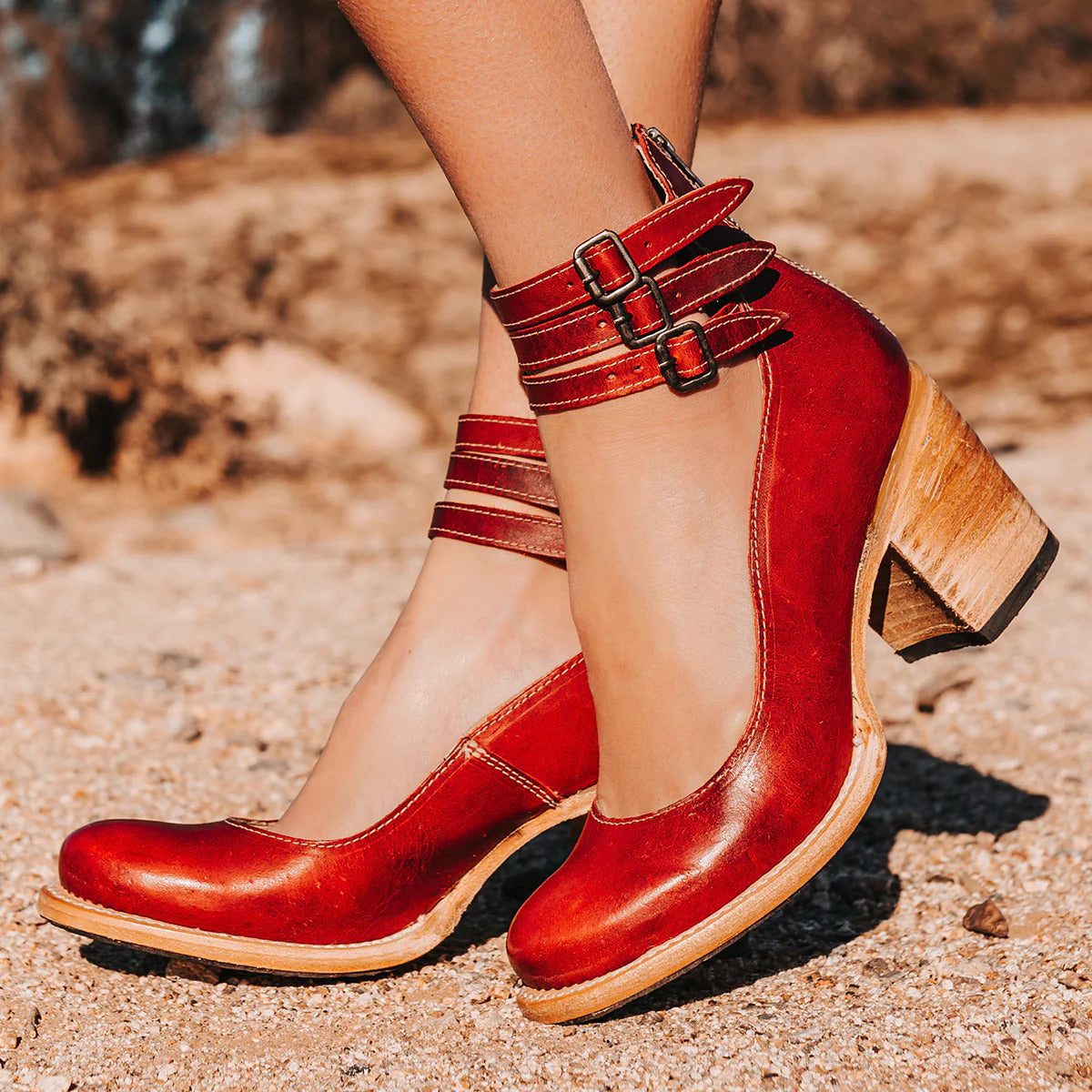 Sandals | Triple Ankle Strap Closed Toe Block Heel | Stylish Comfortable Footwear