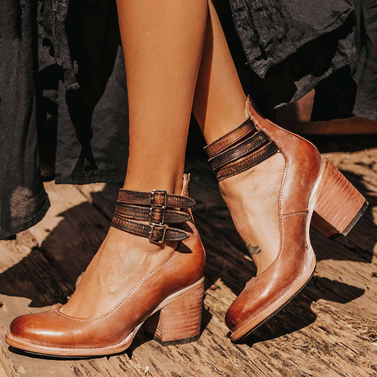 Sandals | Triple Ankle Strap Closed Toe Block Heel | Stylish Comfortable Footwear