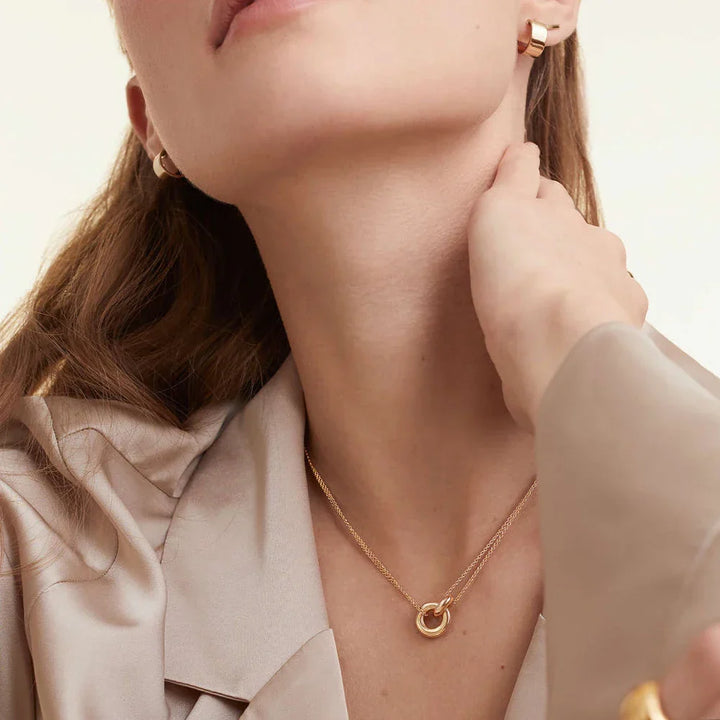 Women's Stainless Steel Interlocking Ring Necklace | Minimalist Two-Tone Pendant Necklace