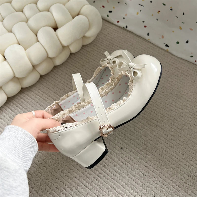 JK Mary Jane Shoes Ladies Causal Shallow Butterflyknot Shoes Autumn Female Leather Shoes