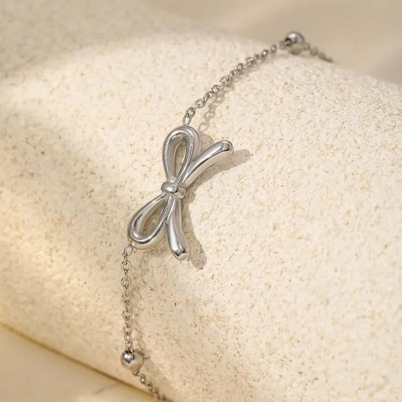Women's Gold-Plated Bow Charm Bracelet | Adjustable Waterproof Chain Bracelet