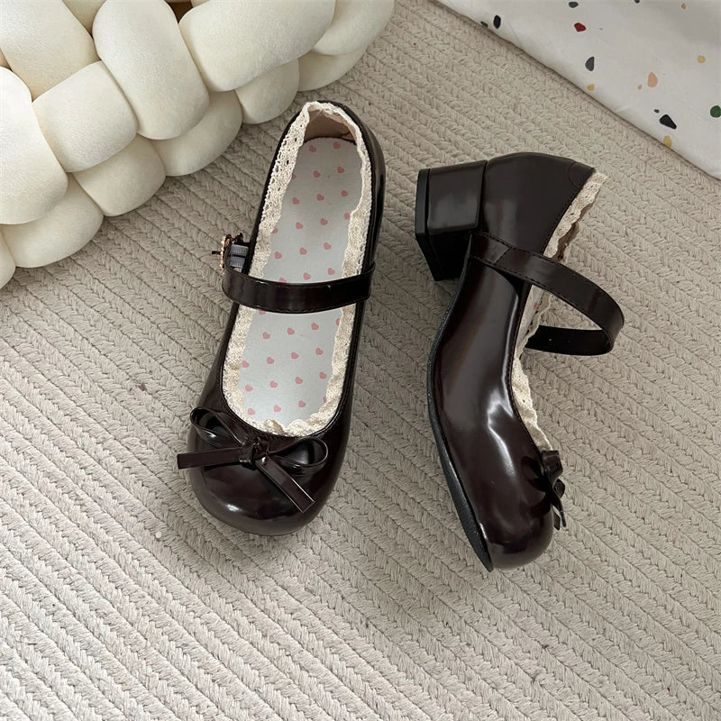 JK Mary Jane Shoes Ladies Causal Shallow Butterflyknot Shoes Autumn Female Leather Shoes