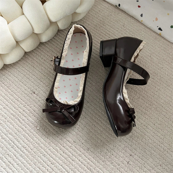 JK Mary Jane Shoes Ladies Causal Shallow Butterflyknot Shoes Autumn Female Leather Shoes