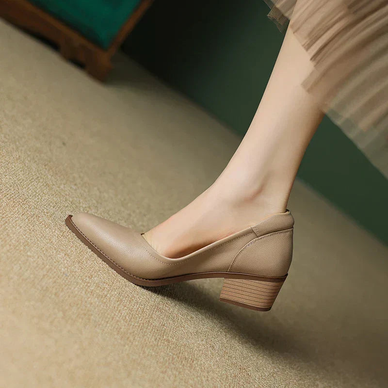 Women's Pointed Toe Block Heel Pumps | Slip On Mid Heel Shoes