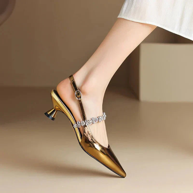 Women's Crystal Strap Slingback Heels | Pointed Toe Evening Pumps