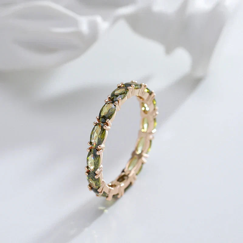 Women's Olive Cubic Zirconia Eternity Ring | Gold-Plated Marquise Stone Band