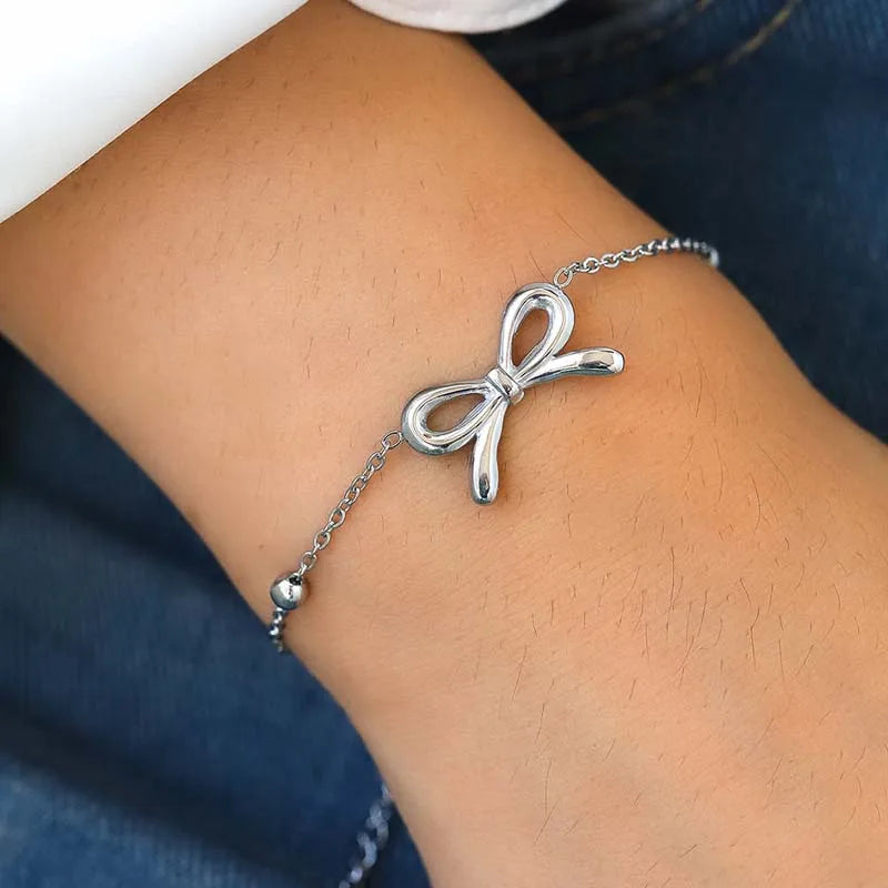 Women's Gold-Plated Bow Charm Bracelet | Adjustable Waterproof Chain Bracelet