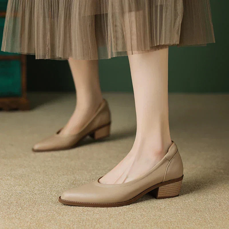 Women's Pointed Toe Block Heel Pumps | Slip On Mid Heel Shoes