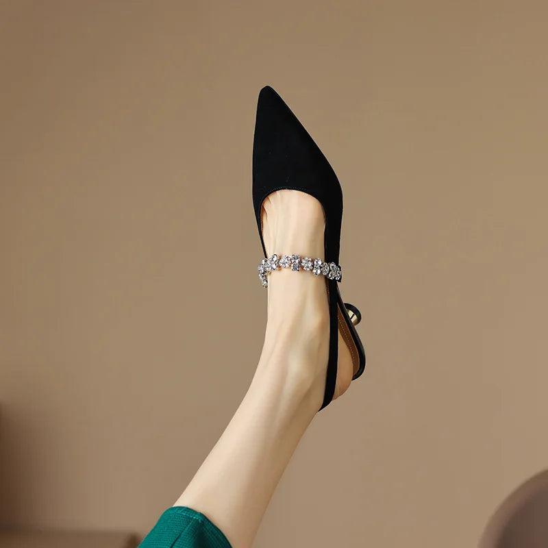 Women's Crystal Strap Slingback Heels | Pointed Toe Evening Pumps