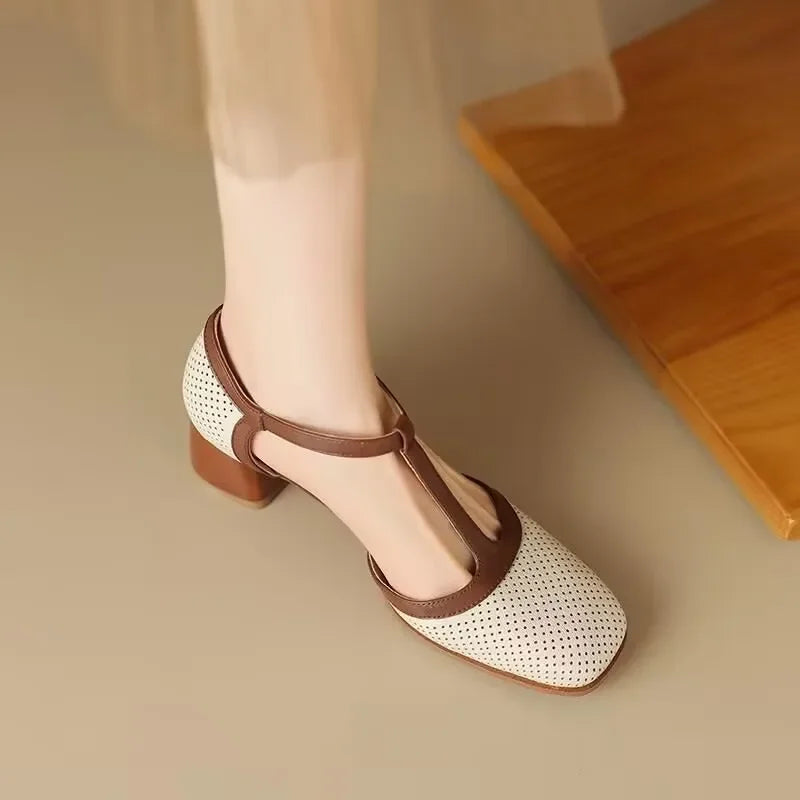 Women's T-Strap Block Heel Pumps | Square Toe Mid Heel Shoes