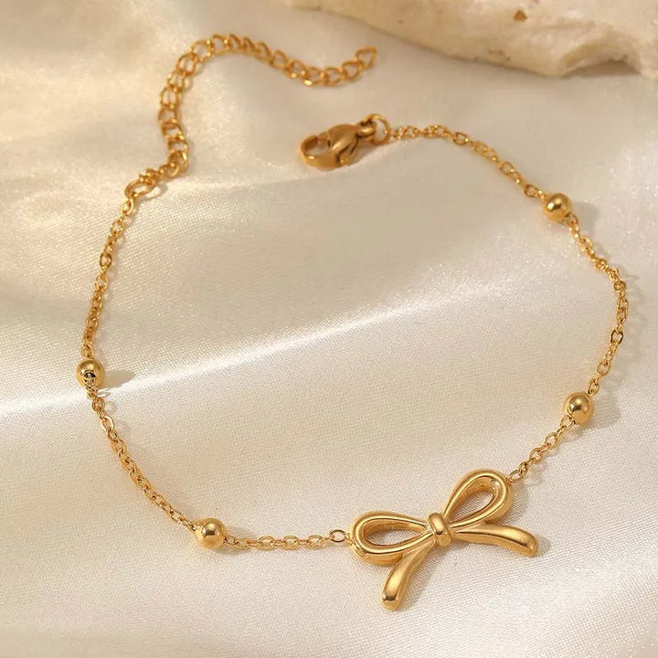 Women's Gold-Plated Bow Charm Bracelet | Adjustable Waterproof Chain Bracelet