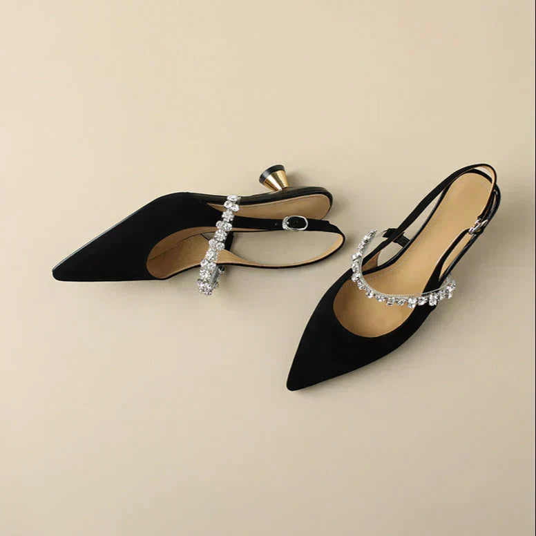 Women's Crystal Strap Slingback Heels | Pointed Toe Evening Pumps