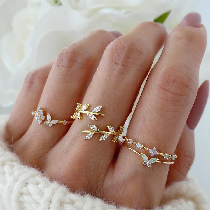 Women's Gold-Plated Stacking Ring Set | Adjustable Cubic Zirconia Stack Rings