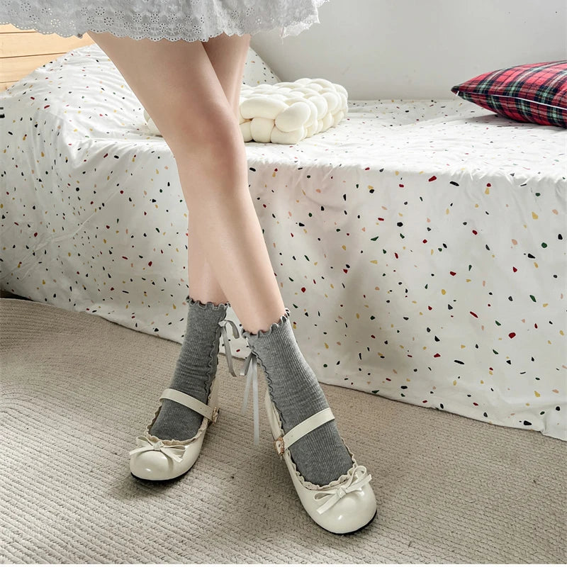 JK Mary Jane Shoes Ladies Causal Shallow Butterflyknot Shoes Autumn Female Leather Shoes