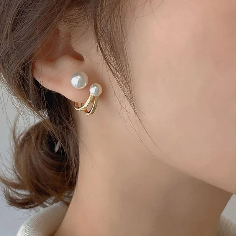 Women's Gold-Plated Pearl Stud Earrings | Curved Minimalist Pearl Studs