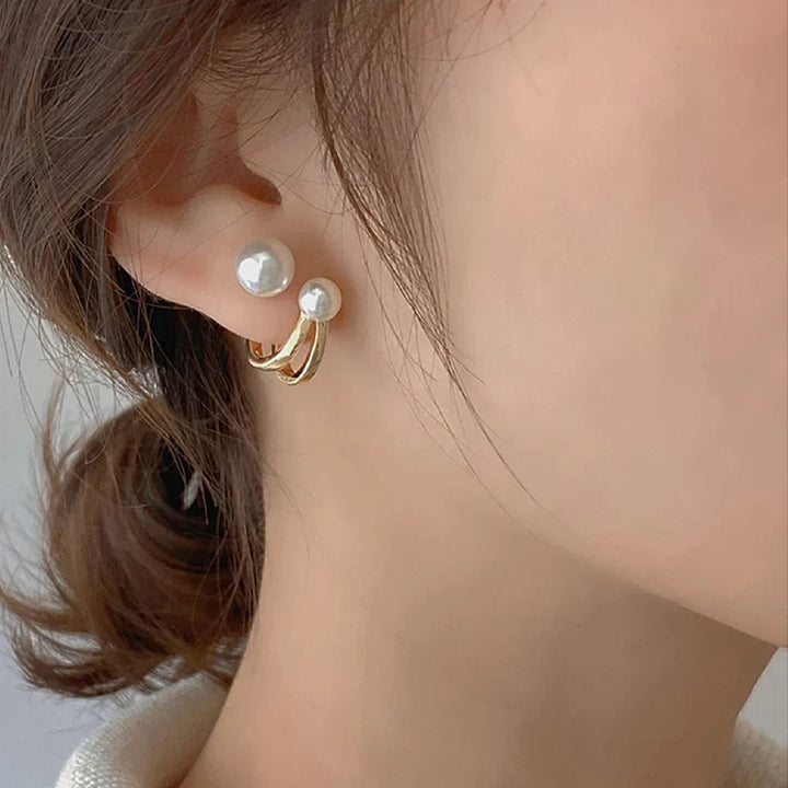 Women's Gold-Plated Pearl Stud Earrings | Curved Minimalist Pearl Studs