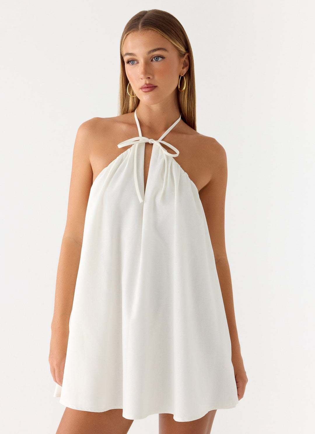 Soft Breeze Linen Mini Dress White