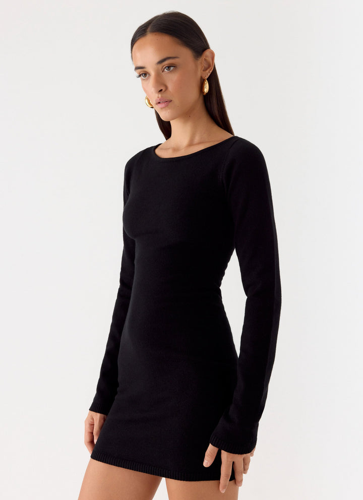 Soft Vision Knit Mini Dress Black
