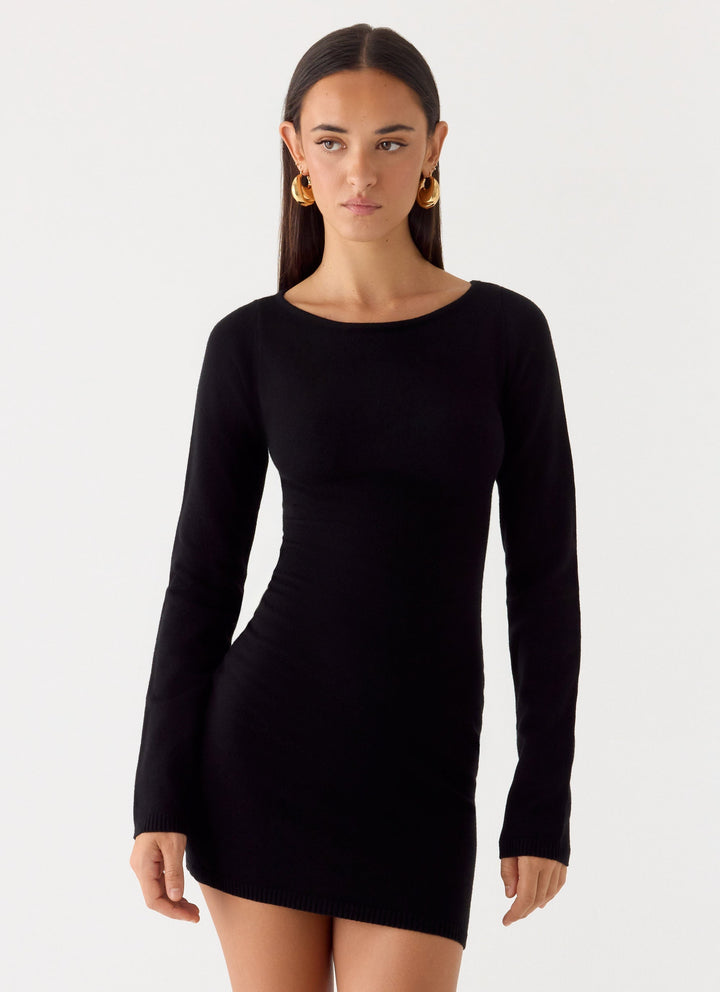 Soft Vision Knit Mini Dress Black
