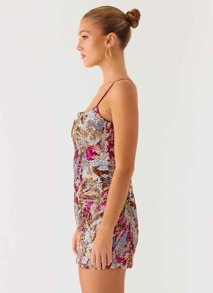 Soul Sound Sequin Mini Dress Fuchsia Floral