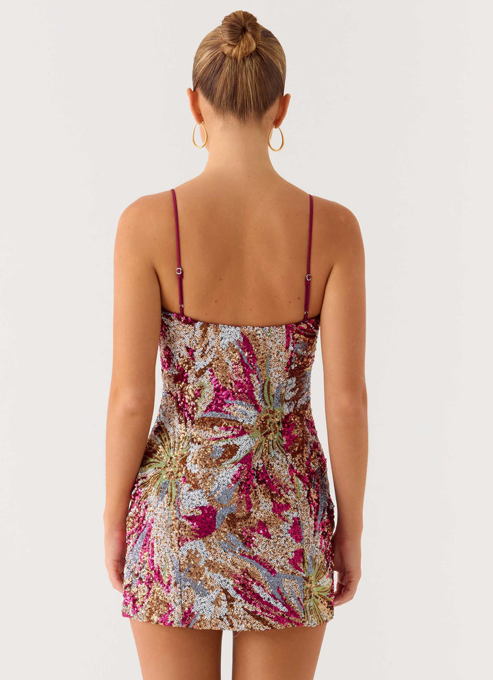Soul Sound Sequin Mini Dress Fuchsia Floral