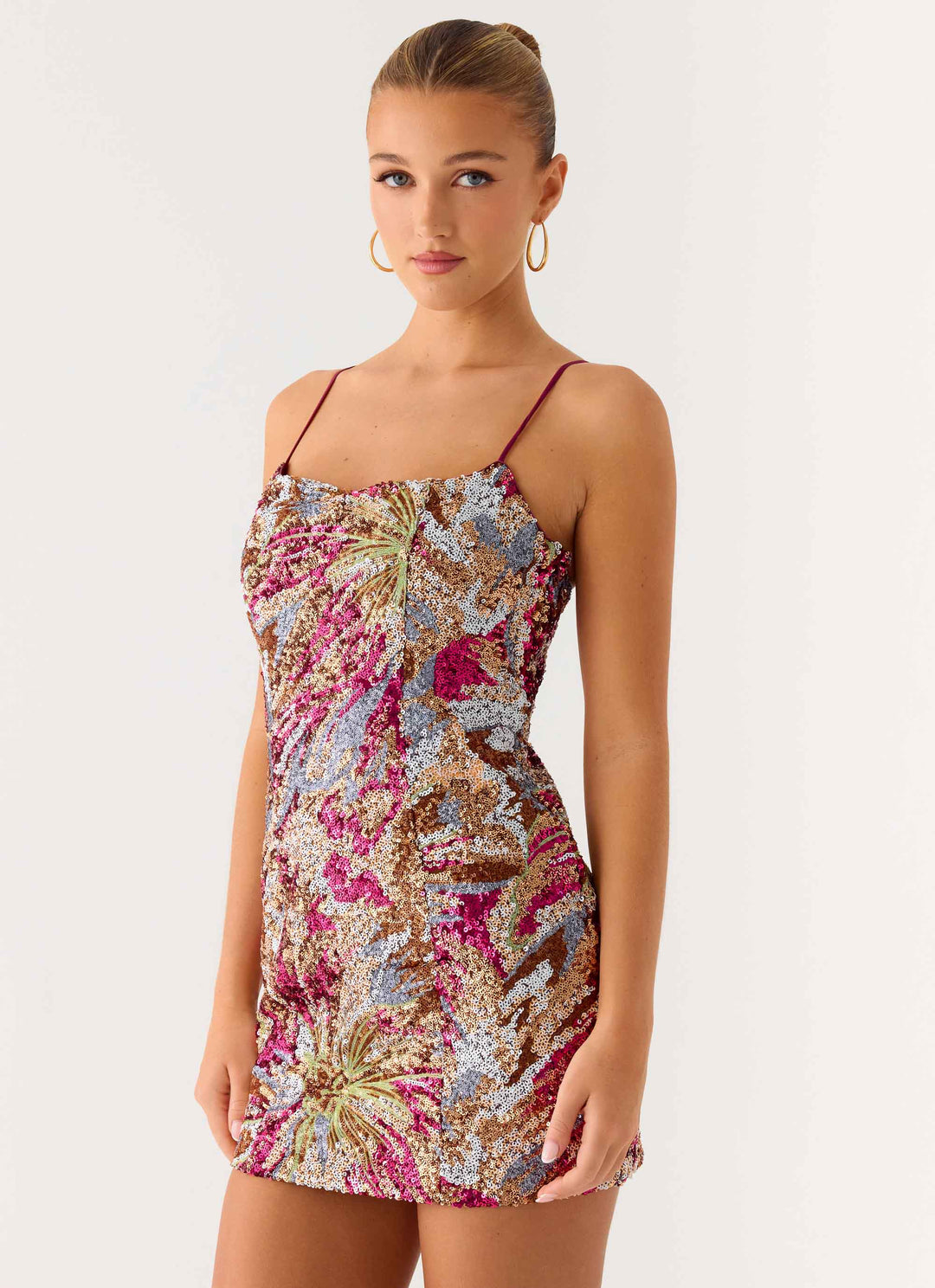 Soul Sound Sequin Mini Dress Fuchsia Floral