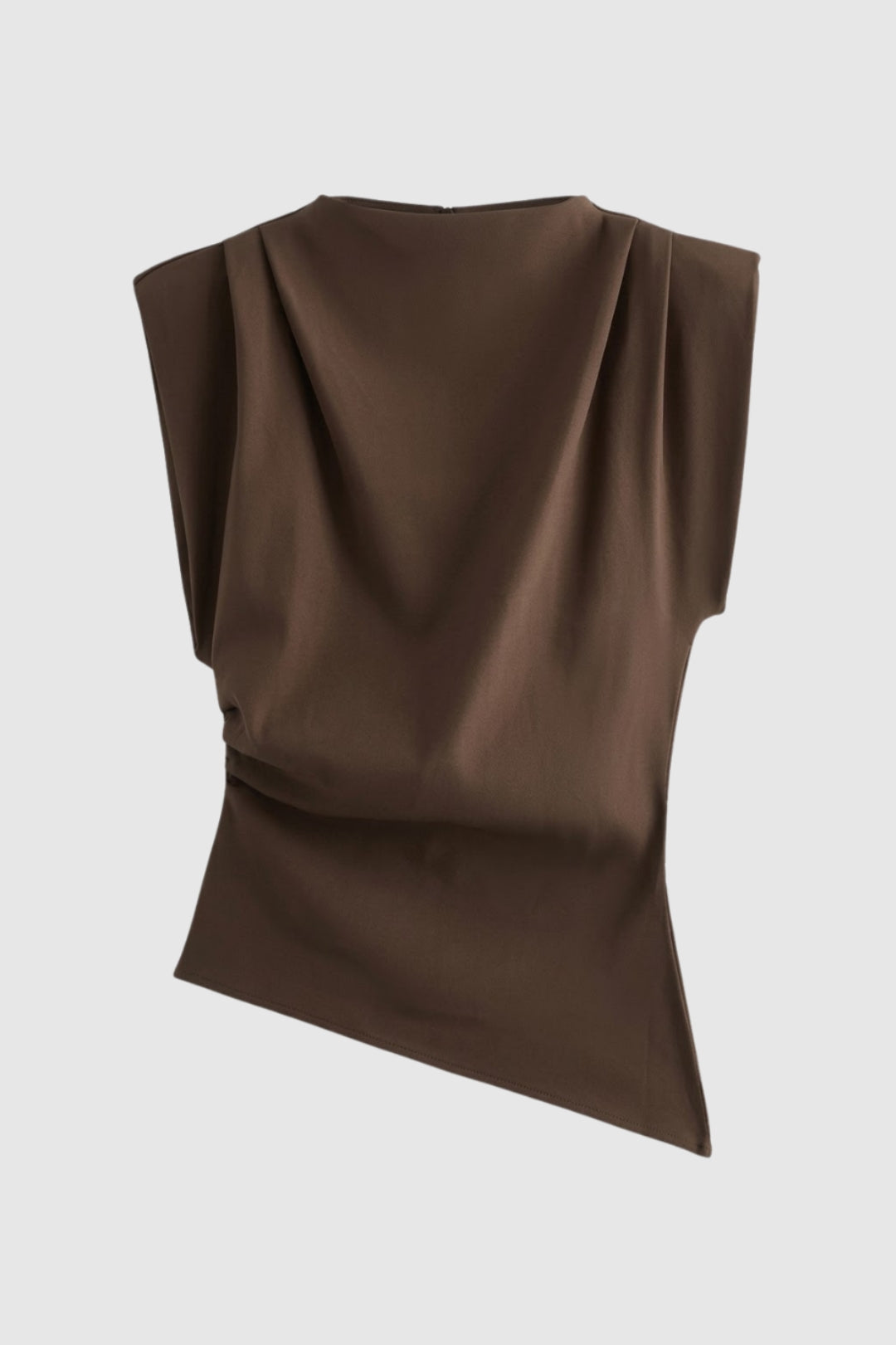 Top | Fitted Drapery Round Neck Sleeveless Blouse | Elegant Sophisticated