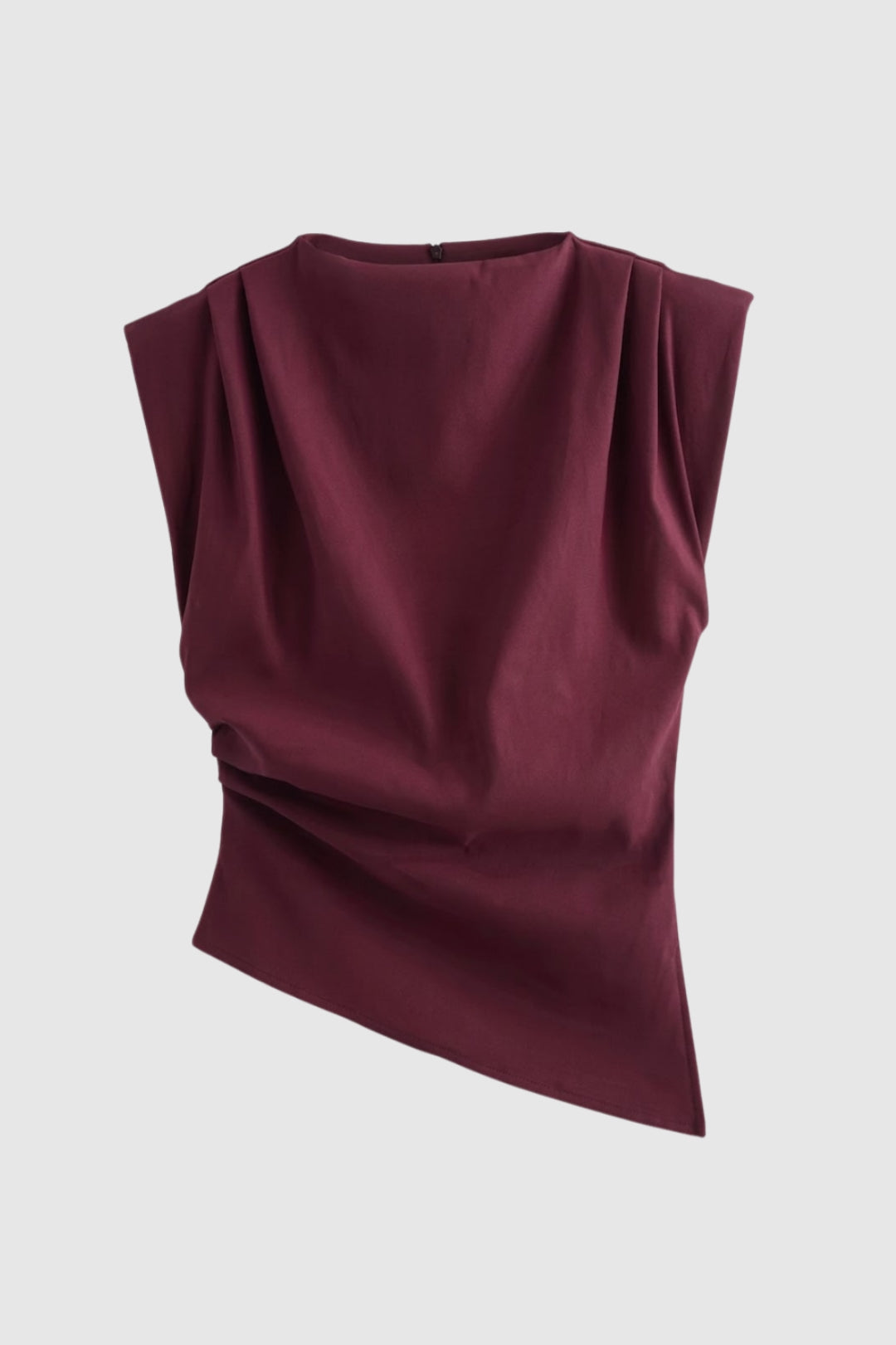Top | Fitted Drapery Round Neck Sleeveless Blouse | Elegant Sophisticated