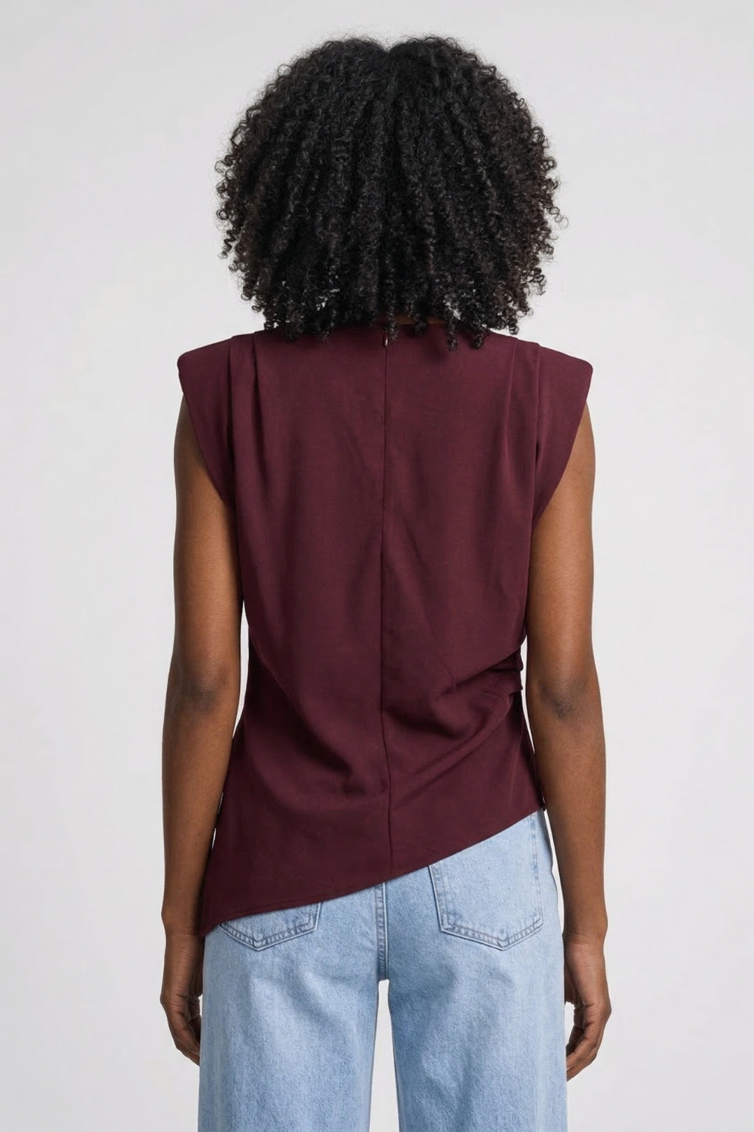 Top | Fitted Drapery Round Neck Sleeveless Blouse | Elegant Sophisticated