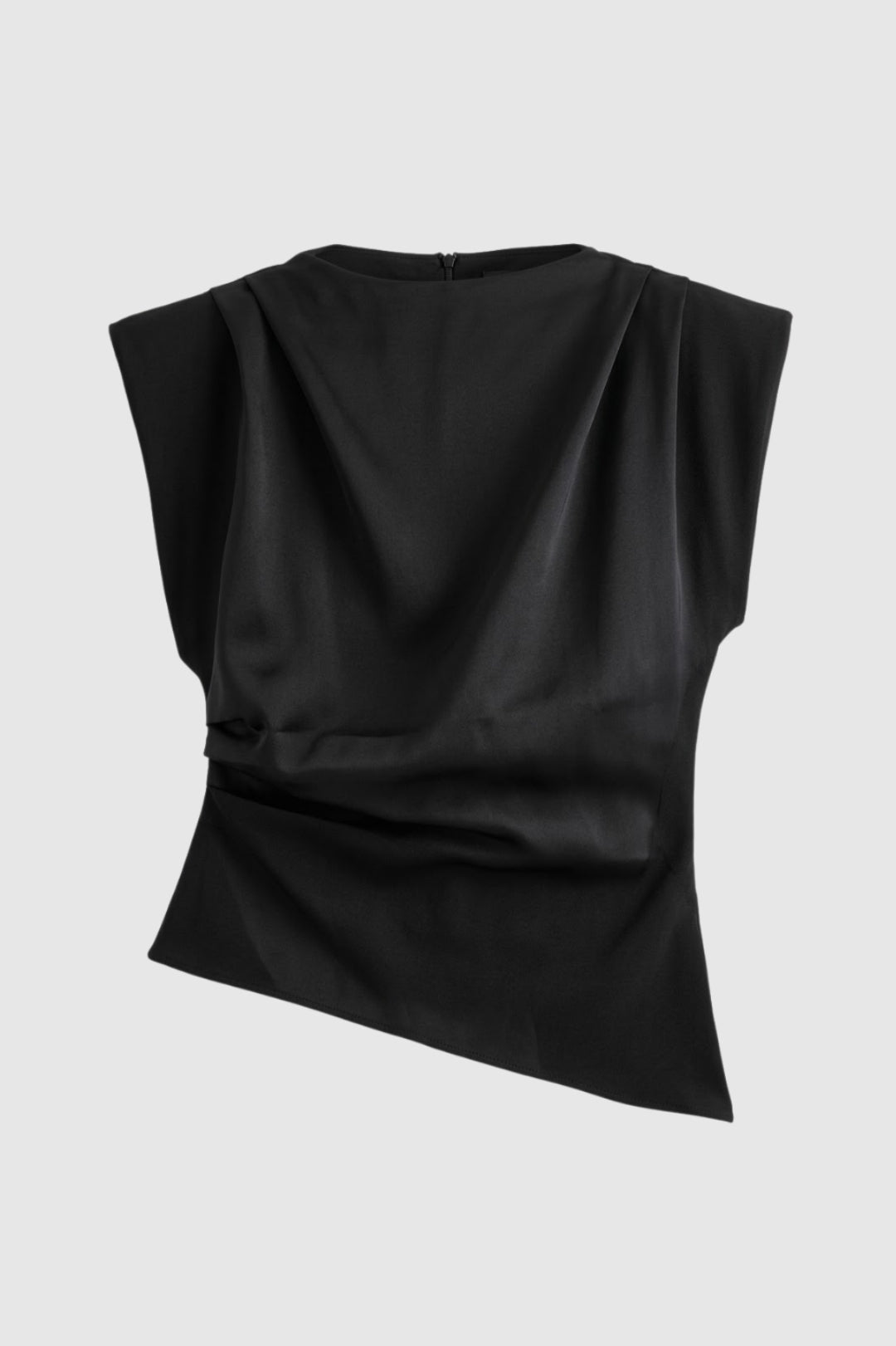 Top | Fitted Drapery Round Neck Sleeveless Blouse | Elegant Sophisticated